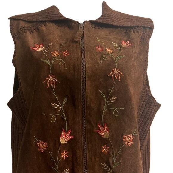 Designer Studio Original Brown Embroidered Vest with Floral Design, Medium - Picture 2 of 5